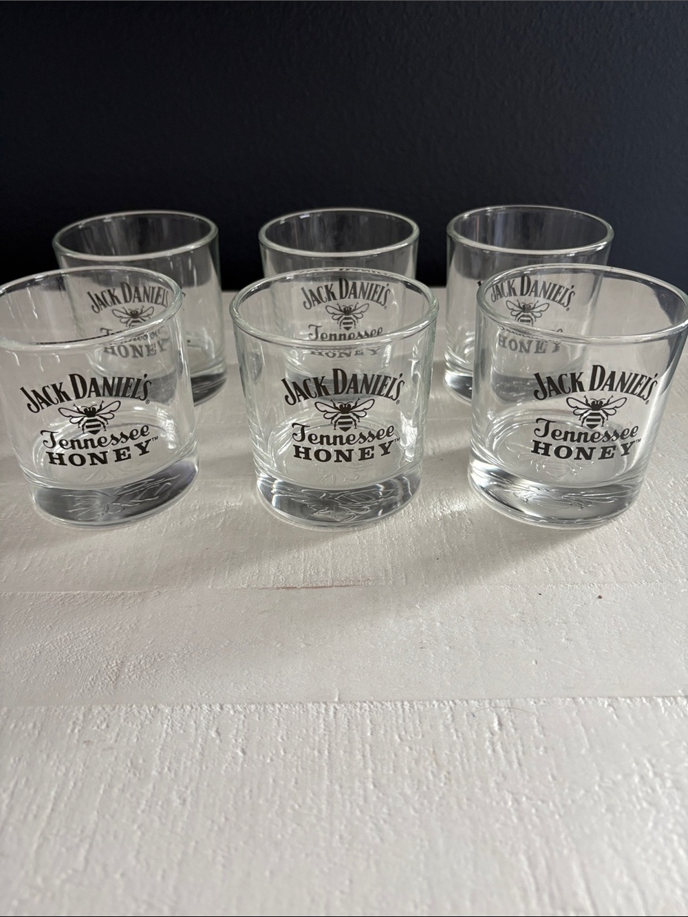 Jack Daniels Clear Tennessee Honey Low Glasses - Black Logo (Set of 6)